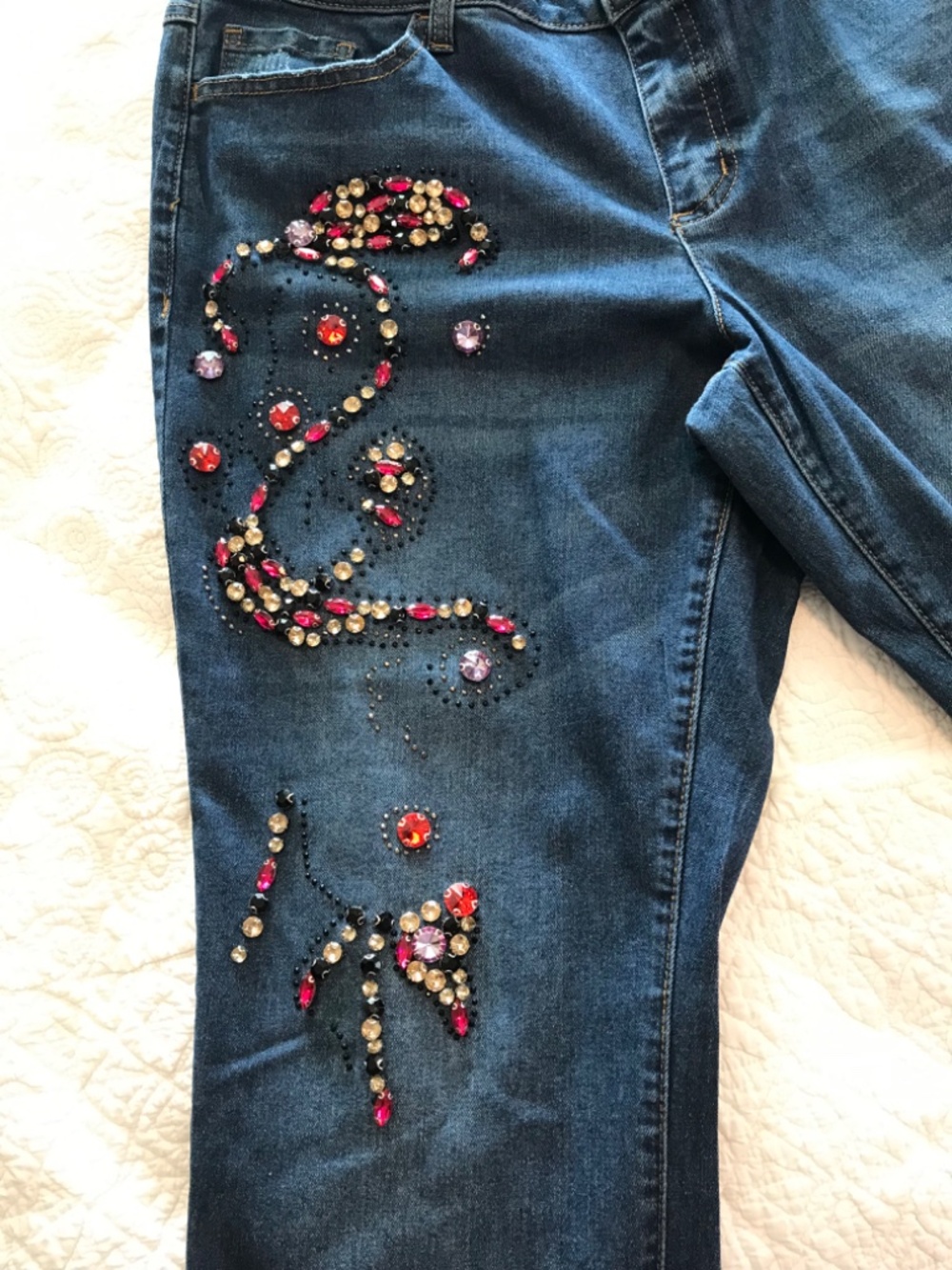 C EST. 1946 Denim colorfully rhinestoned straight legged jeans (14P) —SMALL FLAW - Picture 14 of 16